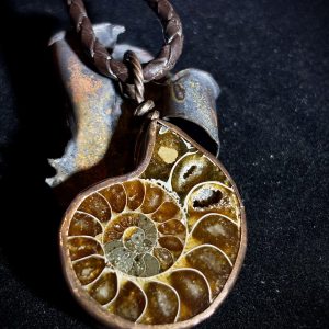 Ammonite Fossil set in Copper on Leather Necklace