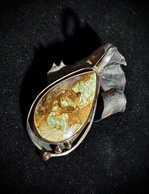 Hitachi Turquoise Pendant set in Sterling with Copper Accents