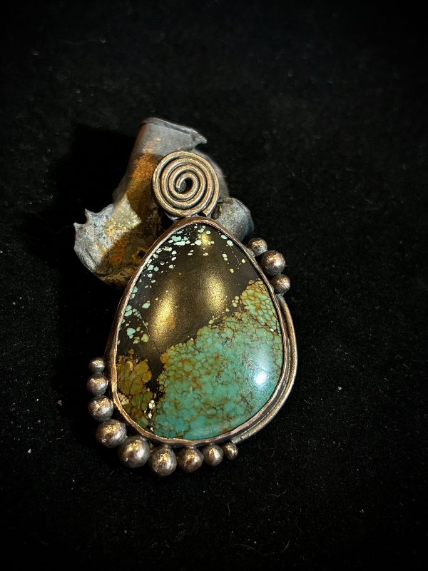 Chinese Turquoise Pendant set in Copper - Image 2