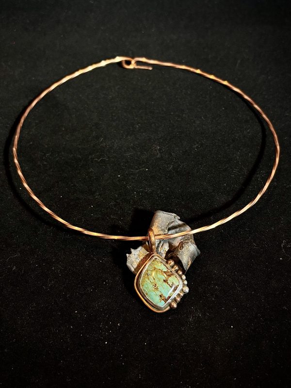 KingmanTurquoise Pendant set in Sterling with Copper Accents - Image 2