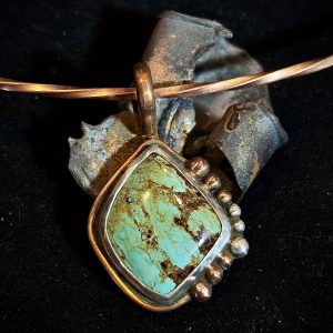 KingmanTurquoise Pendant set in Sterling with Copper Accents