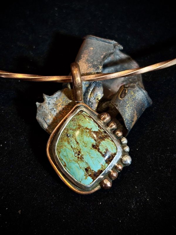 KingmanTurquoise Pendant set in Sterling with Copper Accents