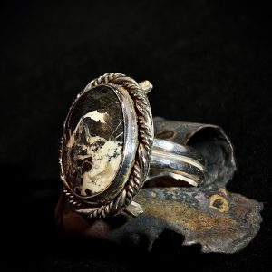 White Buffalo Sterling Silver Ring