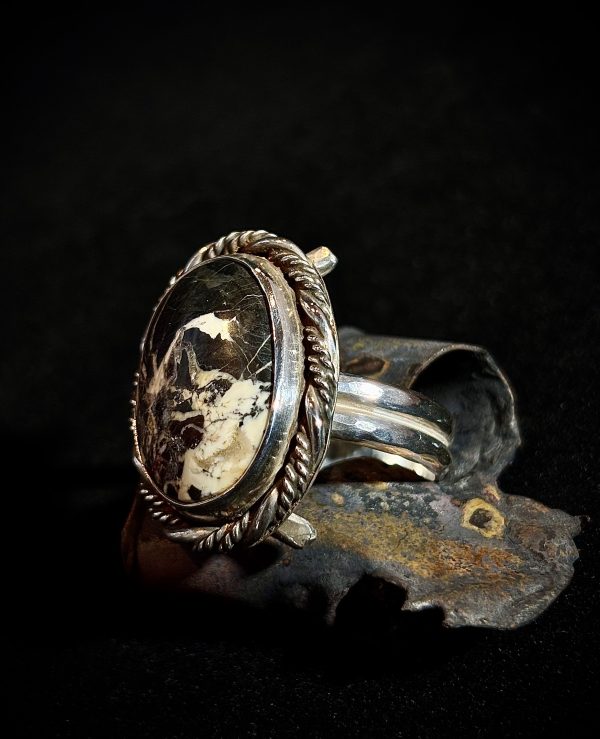 White Buffalo Sterling Silver Ring