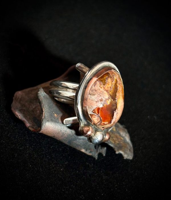 Sterling Silver Ring with Mexican Fire Opal and Copper accents