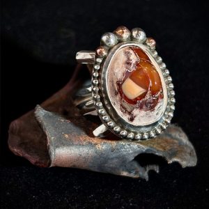 Mexican Fire Opal Sterling Silver Ring with Copper accents
