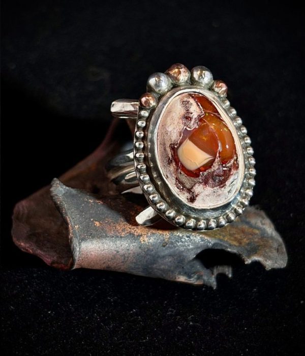 Mexican Fire Opal Sterling Silver Ring with Copper accents
